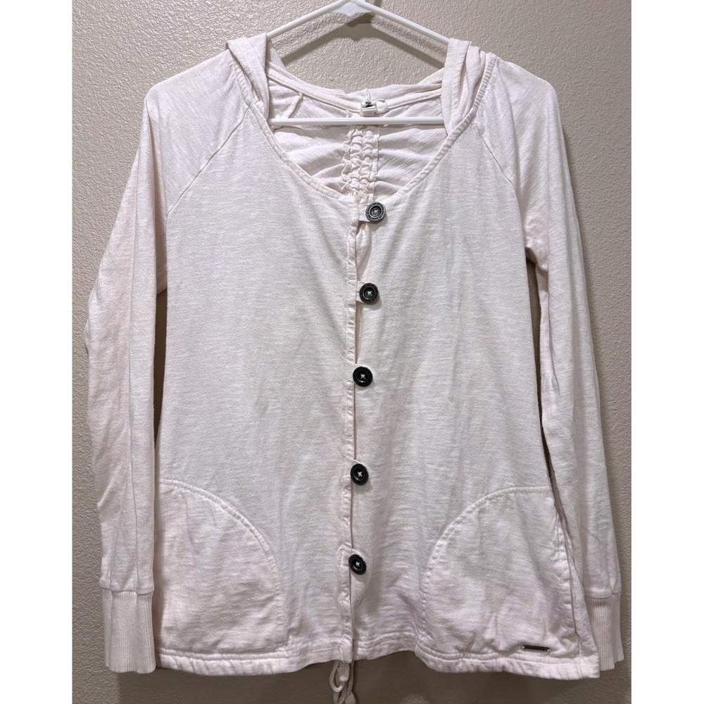 Hang Ten Sweatshirt Womens Medium Cotton Ruched Beachy Surf Button Coastal